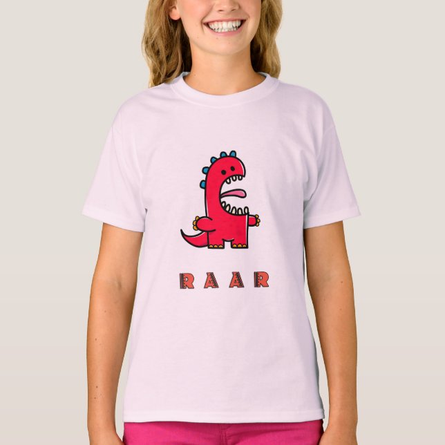 Camiseta Cute Roaring Red Dinosaur RAAR Kids (Anverso)