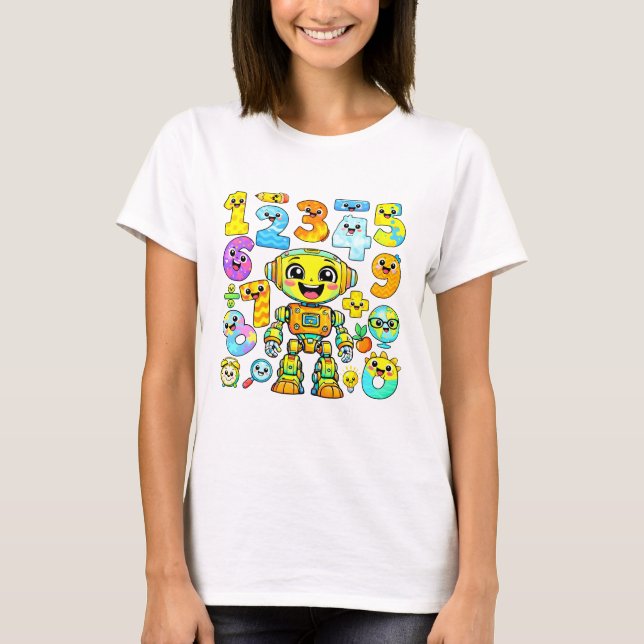 Camiseta Cute Robot Numbers Maths T Shirt for Kids (Anverso)