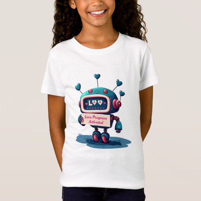 Camiseta Cute Robot Valentines Tee con corazones azules, di (Anverso)