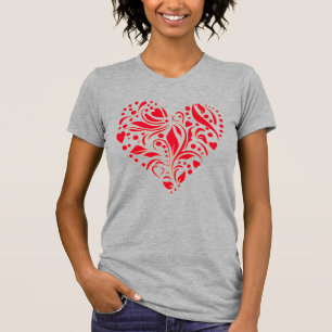 Camiseta Cute Romántico Abstracto Diseño Corazón Rojo Gris