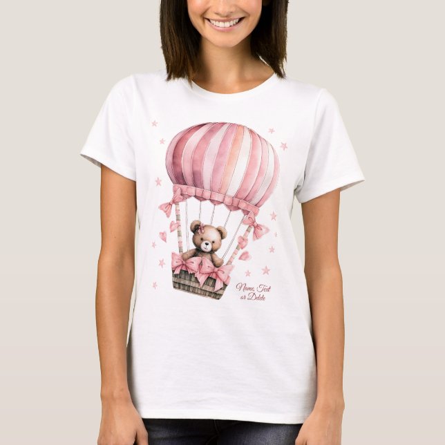 Camiseta Cute rosa Teddy Bear Balón de aire caliente Elegan (Anverso)