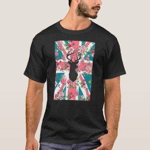 Camiseta Cute rosas vintage cabeza de ciervo de la bandera
