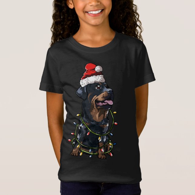 Camiseta Cute Rottweiler Dog Santa Christmas Tree Enfoca Xm (Anverso)