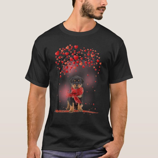 Camiseta Cute Rottweiler Pareja Valentine Árbol de amor Per (Anverso)