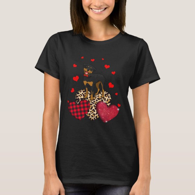 Camiseta Cute Rottweiler With Leopard Red Plaid Heart  Idea (Anverso)