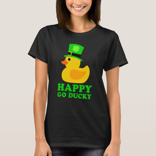 Camiseta Cute Rubber Duck Lucky Four Leaf C Leprechaun Hat (Anverso)
