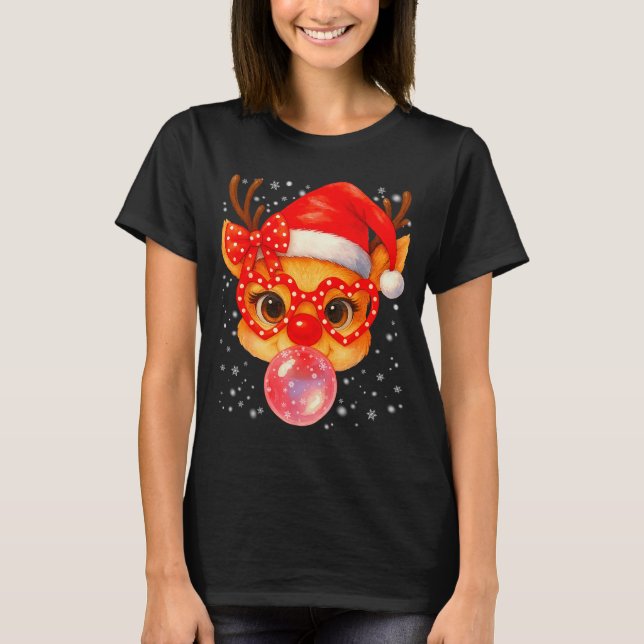 Camiseta Cute Rudolph Red Nose Bubble Gum Christmas Xmas Gi (Anverso)