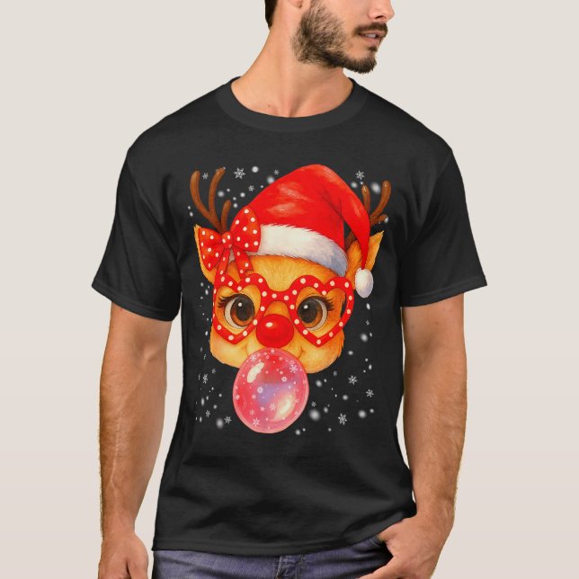 Camiseta Cute Rudolph Red Nose Bubble Gum Christmas Xmas Gi (Anverso)