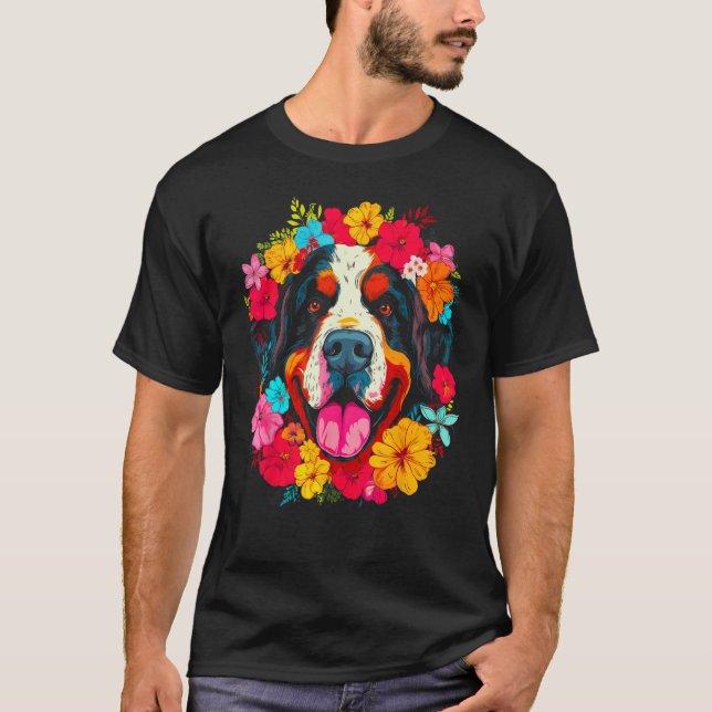 Camiseta Cute Saint Bernard Dog Flower (Anverso)