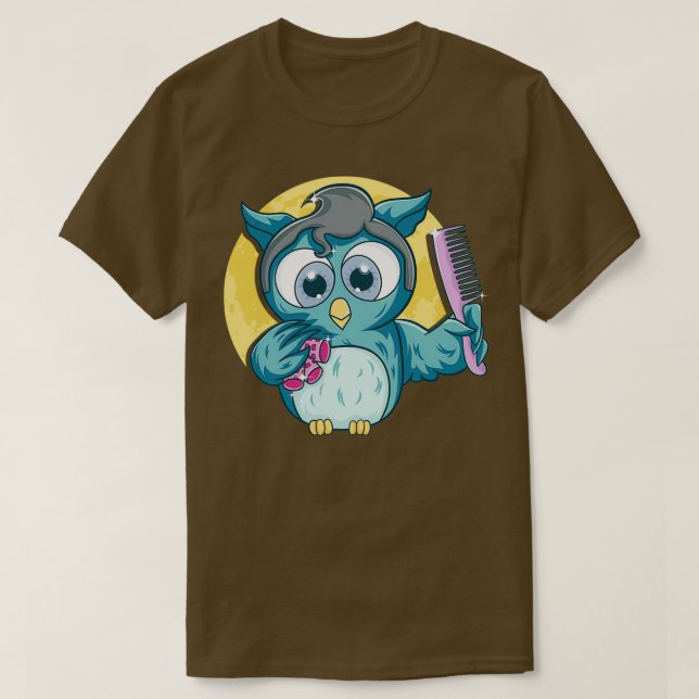Camiseta Cute Salon Owl Comb Haircut Hairdresser Hairstylis (Diseño del anverso)