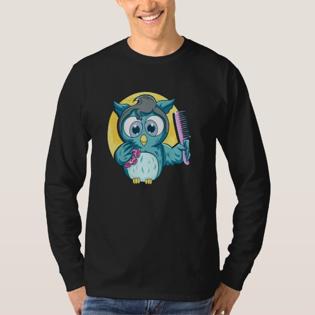 Camiseta Cute Salon Owl Comb Haircut Hairdresser Hairstylis (Anverso)