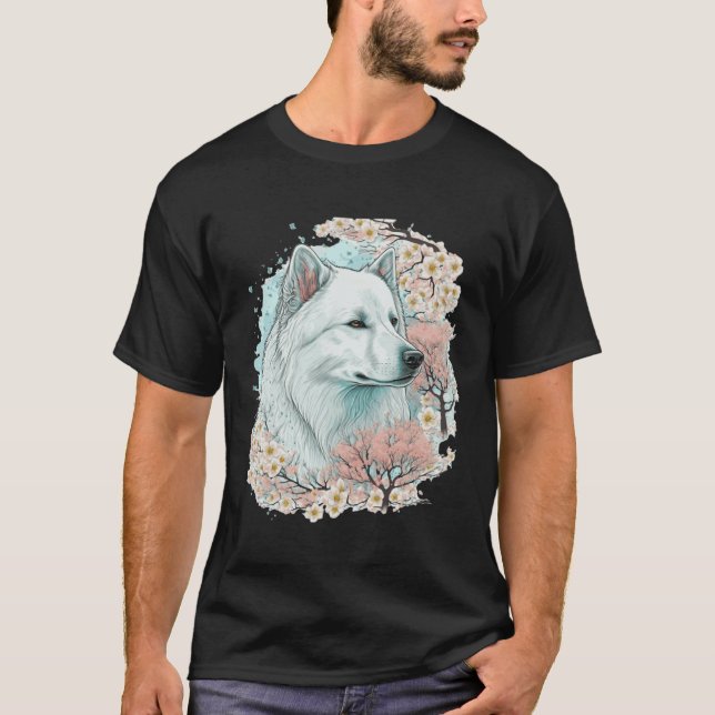 Camiseta Cute Samoyed Cherry Blossom Dog Breed Japanese Sak (Anverso)