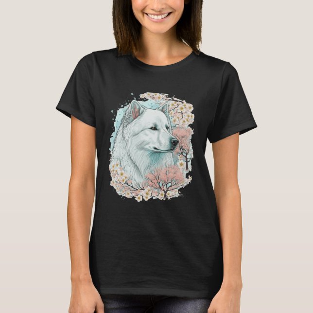 Camiseta Cute Samoyed Cherry Blossom Dog Breed Japanese Sak (Anverso)