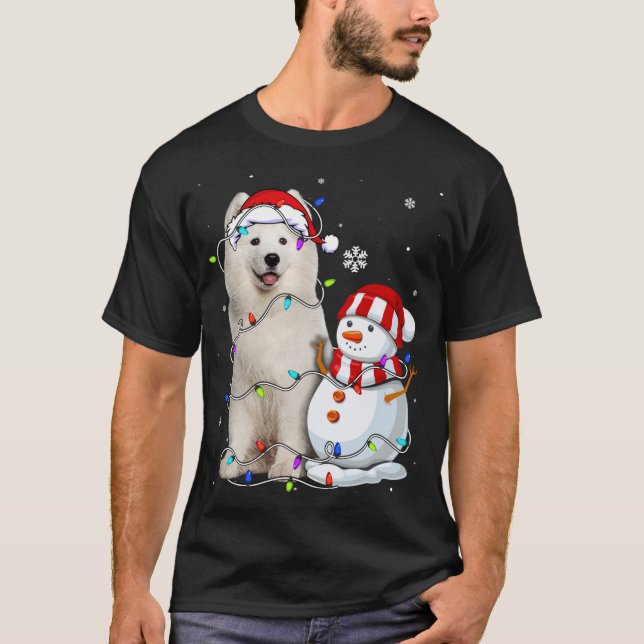 Camiseta Cute Samoyed Santa Hat Navidades Light Navidad (Anverso)