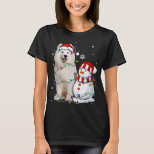 Camiseta Cute Samoyed Santa Hat Navidades Light Navidad