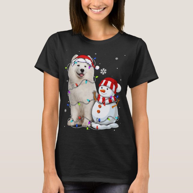 Camiseta Cute Samoyed Santa Hat Navidades Light Navidad (Anverso)