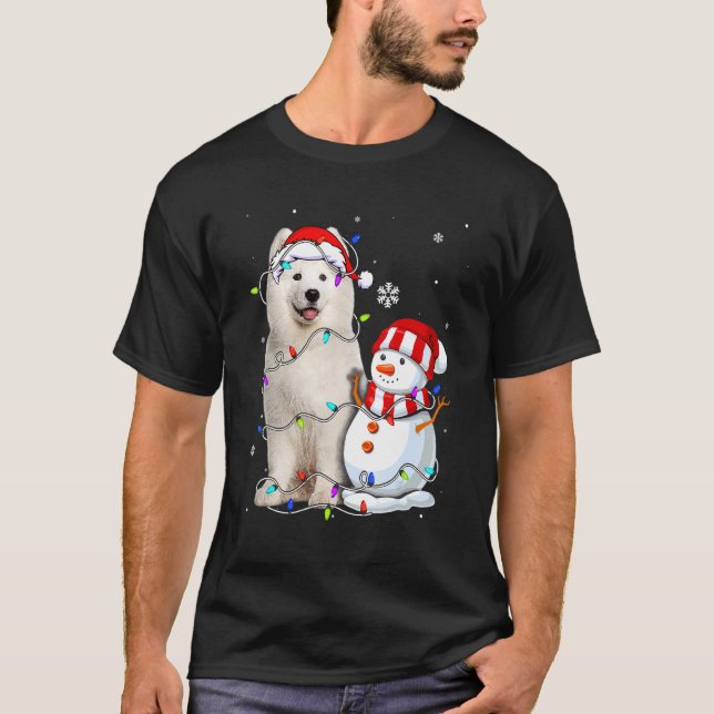 Camiseta Cute Samoyed Santa Hat Navidades Light Navidad (Anverso)
