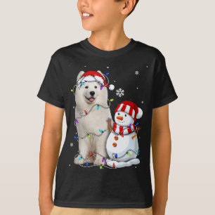 Camiseta Cute Samoyed Santa Hat Navidades Light Navidad