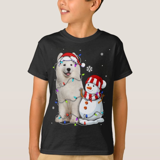 Camiseta Cute Samoyed Santa Hat Navidades Light Navidad (Anverso)