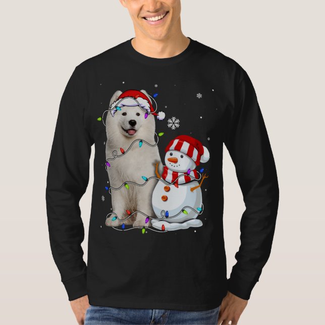 Camiseta Cute Samoyed Santa Hat Navidades Light Navidad (Anverso)