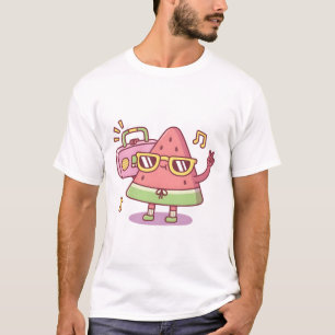 Camiseta Cute sandía Con Gafas De Sol Escuchando La R