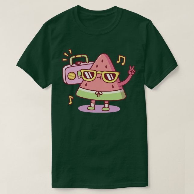 Camiseta Cute sandía Con Gafas De Sol Escuchando La R (Diseño del anverso)
