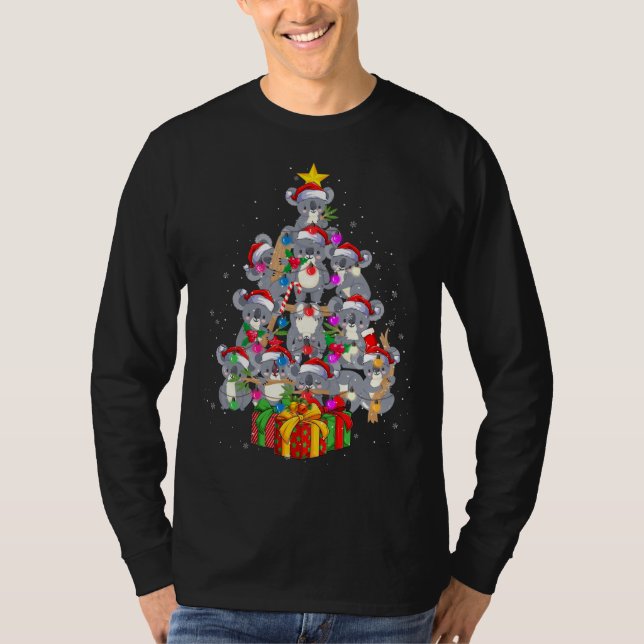Camiseta Cute Santa Claus Koala Osa Luz De Árbol De Navidad (Anverso)