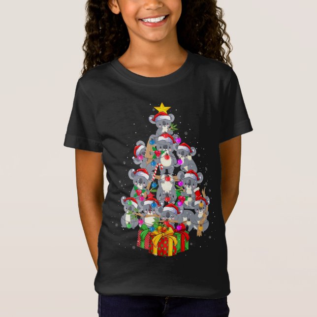 Camiseta Cute Santa Claus Koala Osa Luz De Árbol De Navidad (Anverso)