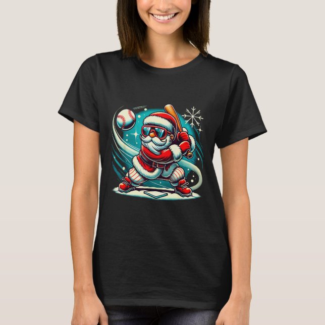 Camiseta Cute Santa Claus Playing Baseball Boys Kids Teens  (Anverso)