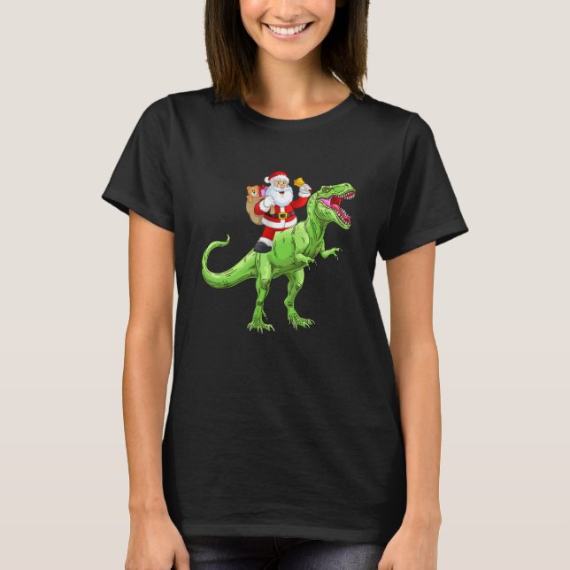 Camiseta Cute Santa Claus Riding Dinosaur rex Boys Christma (Anverso)