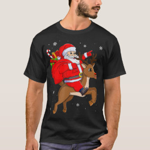Camiseta Cute Santa Claus Riding Reindeer Funny Xmas Gift