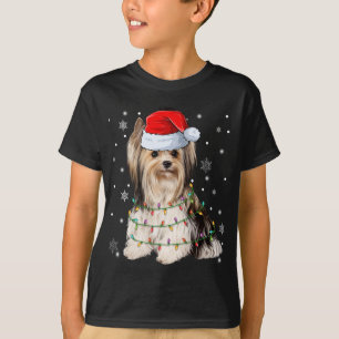 Camiseta Cute Santa Claus Yorkie Dog Navidad Árbol iluminad
