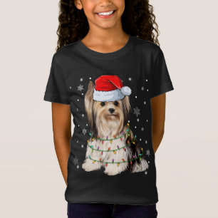 Camiseta Cute Santa Claus Yorkie Dog Navidad Árbol iluminad