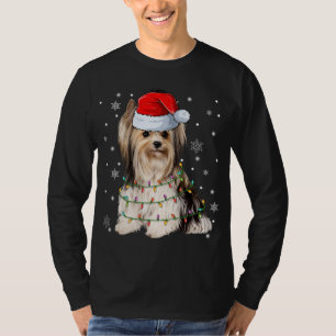 Camiseta Cute Santa Claus Yorkie Dog Navidad Árbol iluminad