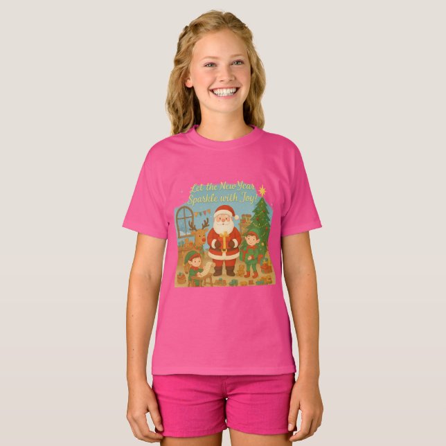 Camiseta Cute Santa & Elves New Year Holiday Card (Anverso completo)