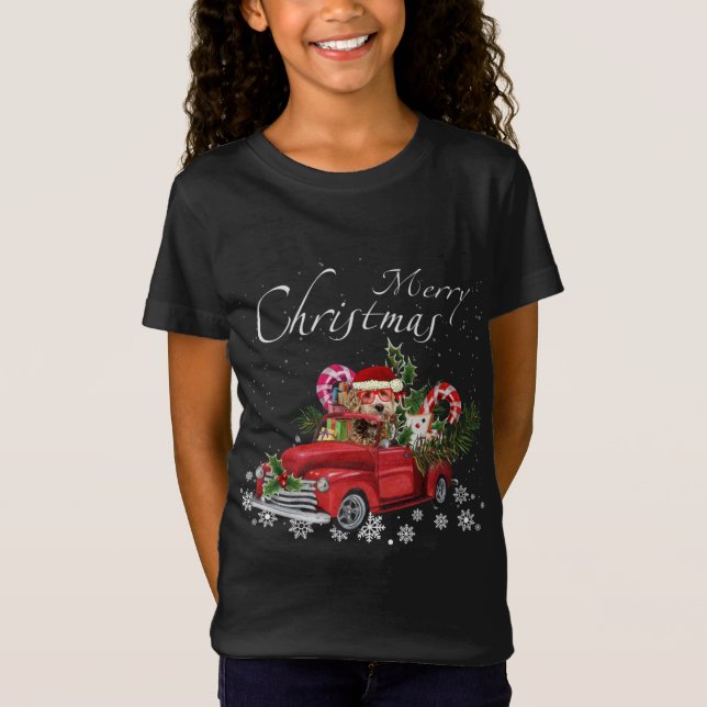 Camiseta Cute Santa Labradoodle Riding Camión Rojo Merry Ch (Anverso)