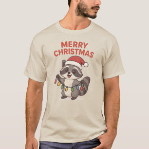 Camiseta Cute Santa Mapache Luces Divertidas de Navidad Map