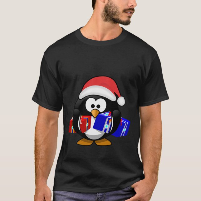 Camiseta Cute Santa Pingüino Con Regalos (Anverso)