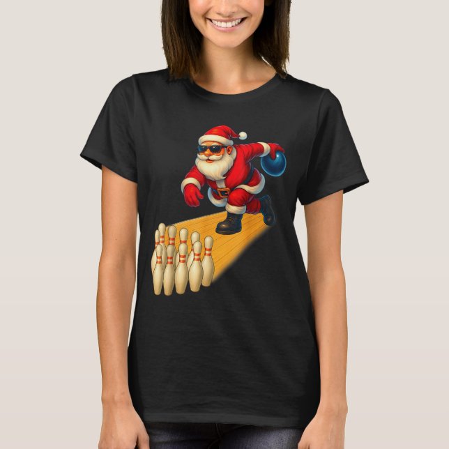 Camiseta Cute Santa Playing Bowling Ball And Ns Bowler Chri (Anverso)