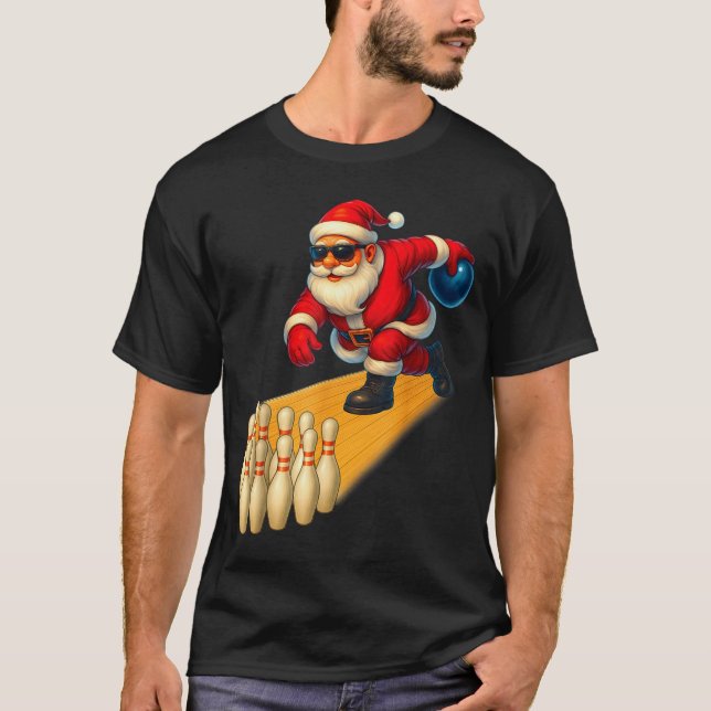 Camiseta Cute Santa Playing Bowling Ball And Ns Bowler Chri (Anverso)