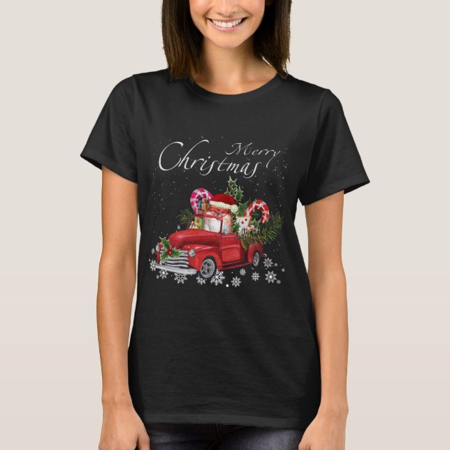 Camiseta Cute Santa Pomeranian Riding Red Truck Merry Chris (Anverso)