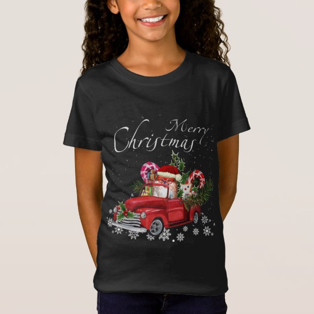 Camiseta Cute Santa Pomeranian Riding Red Truck Merry Chris (Anverso)