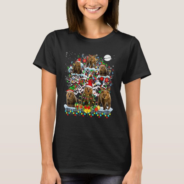 Camiseta Cute Santa Reindeer Elf Bears On Christmas Tree Or (Anverso)