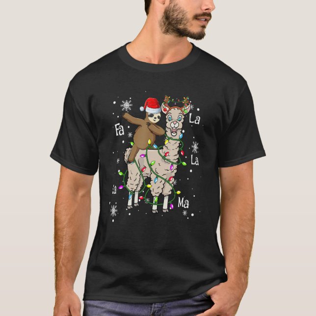 Camiseta Cute Santa Sloth Riding Llama Christmas Lights Paj (Anverso)