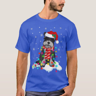 Camiseta Cute Schnauzer Christmas Lights With Santa Hat Dog