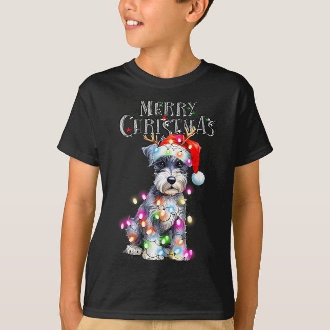 Camiseta Cute Schnauzer Christmas Lights Xmas Dog Santa Hat (Anverso)
