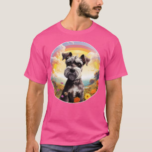 Camiseta Cute Schnauzer Rainbow Bridge Pintando Perros