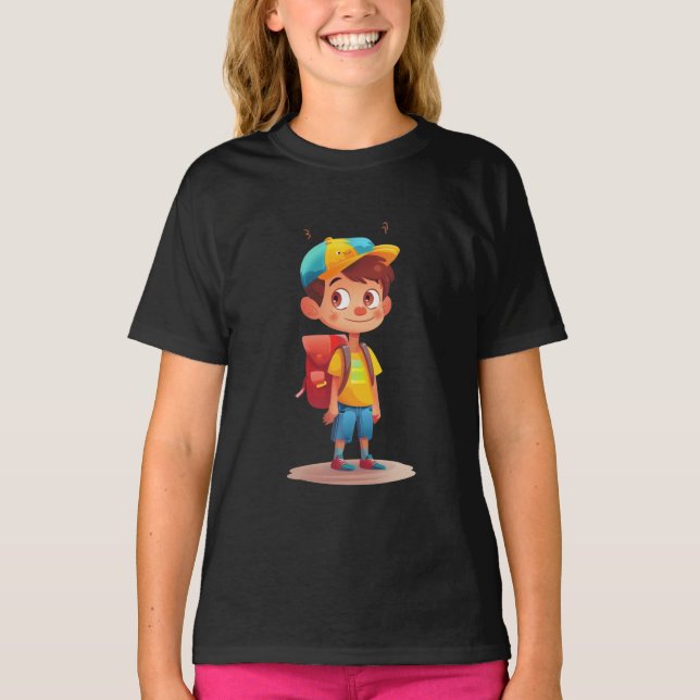 Camiseta Cute School Boy T-Shirt for Kids – Happy Backpack  (Anverso)