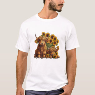 Camiseta Cute Scotland Highland Cow Sunflower Día de la Mad