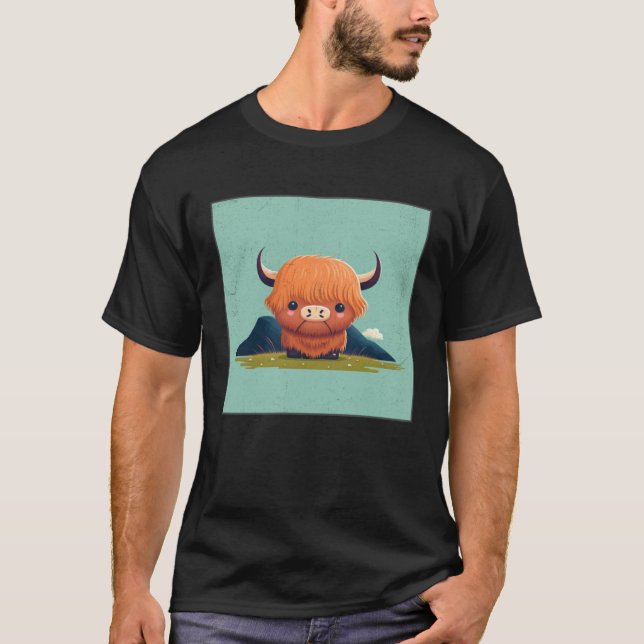 Camiseta Cute Scottish Highland Cow Illustration Little Hor (Anverso)